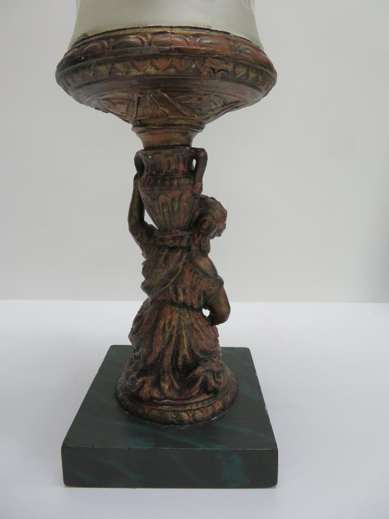 Figural base oil lamp, 21" with chimney