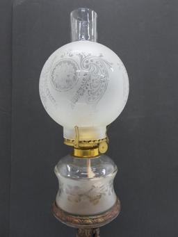 Figural base oil lamp, 21" with chimney