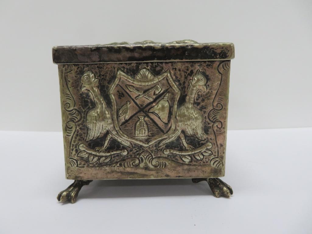 Midievel themed hinged box, jewelry or humidor, knights and dragons, 9" x 5", 4 1/2" tall