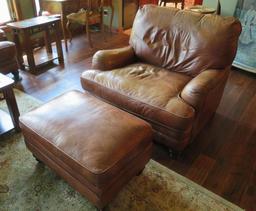 Brown leather chair and ottoman