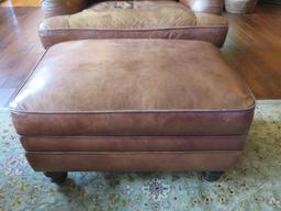 Brown leather chair and ottoman