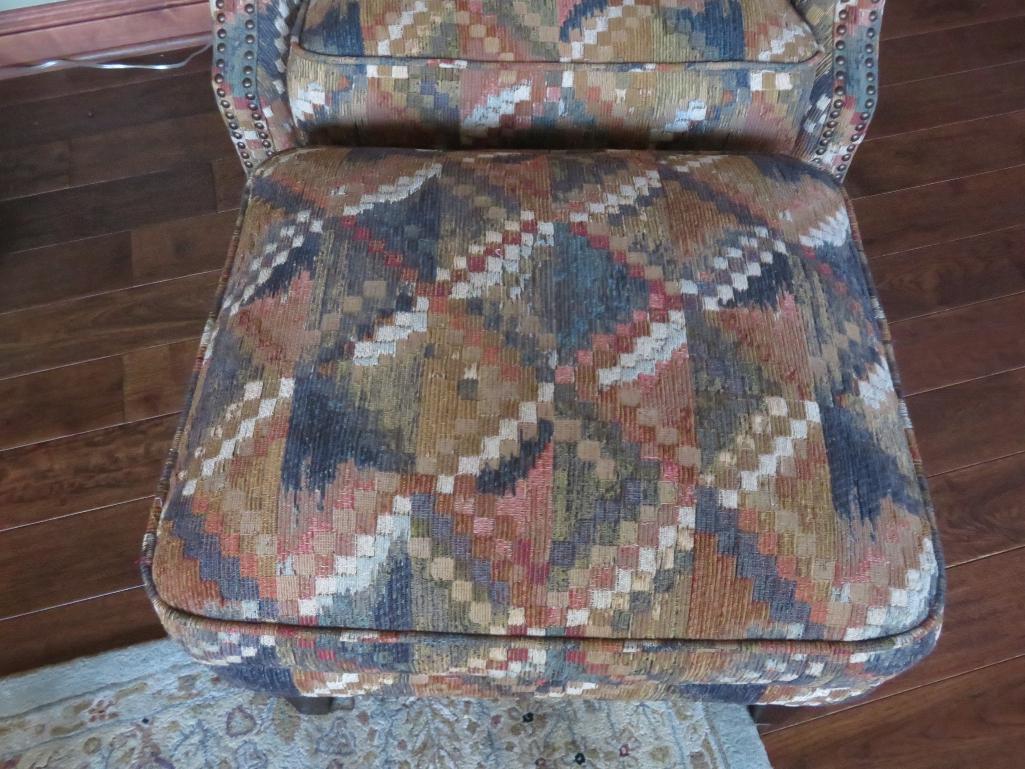 Geometric print side chair with ottoman and three matching accent pillows