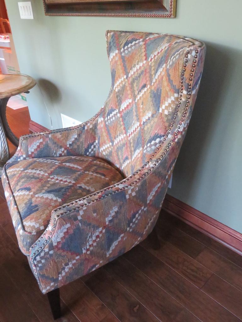 Geometric print side chair with ottoman and three matching accent pillows