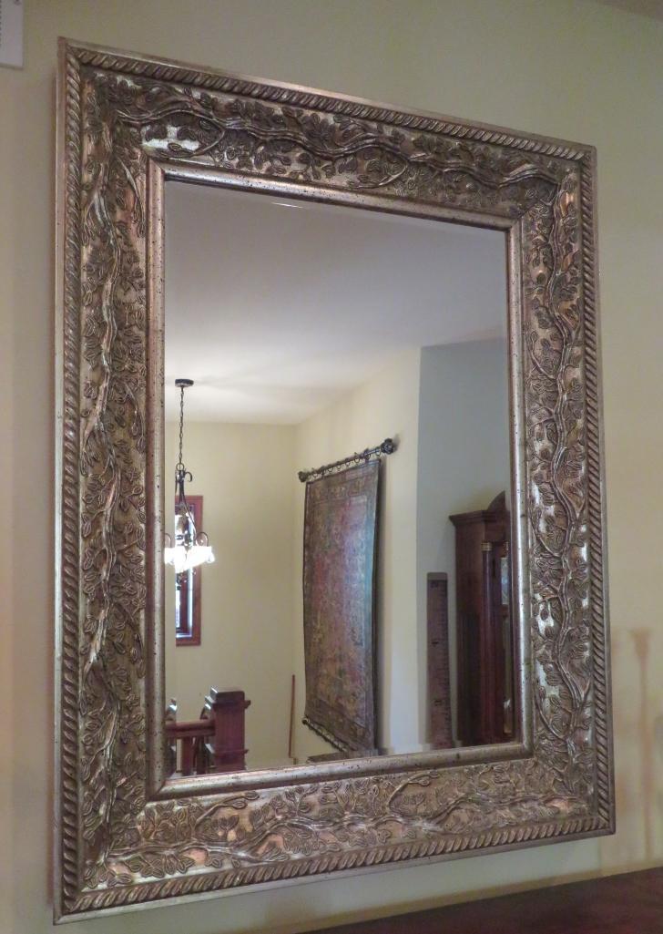 Large ornate beveled entry mirror, 36" x 47"