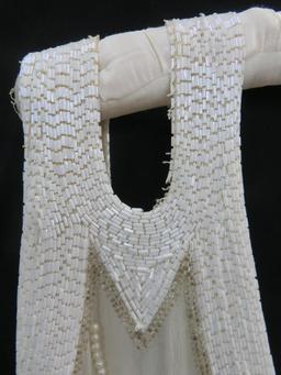 Flapper style beaded dress, ivory and white