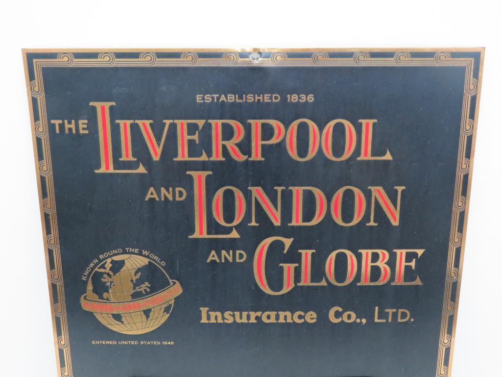 Outstanding Metal advertising calendar, Liverpool and London Globe Insurance Co , 12" x 20"