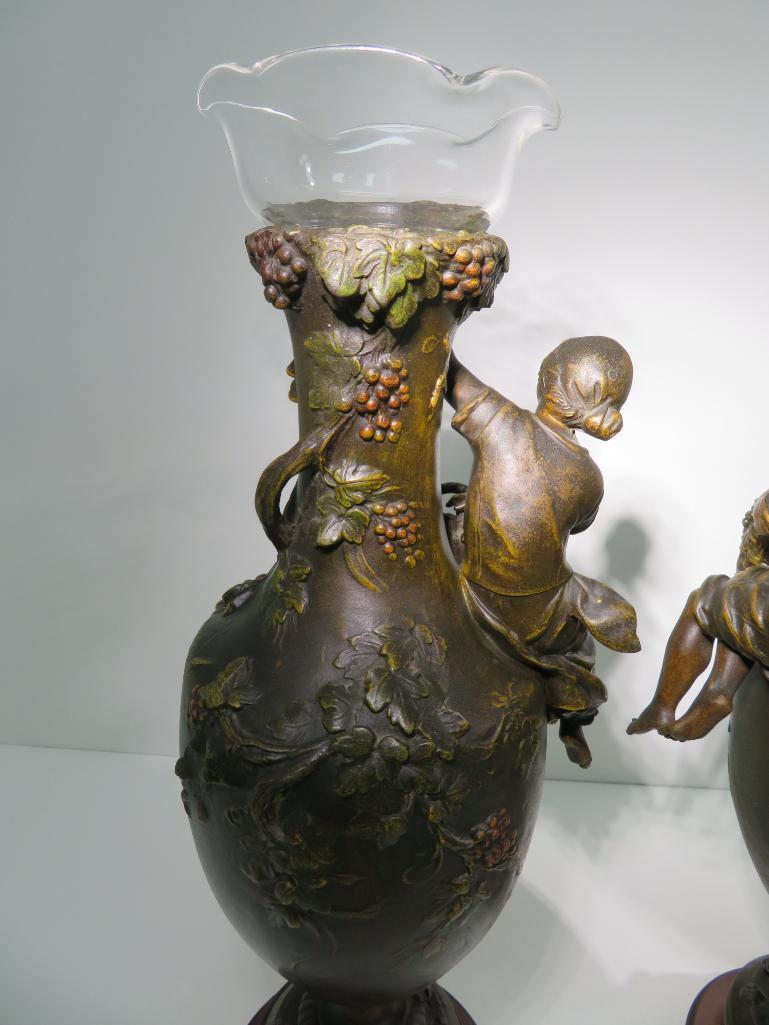 Gorgeous F. Moreau French Figural clock and side vases, titled Premier Fruit