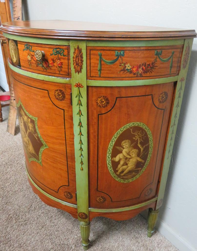 Wonderful 20th Century Demilune side Cabinet, Johnson-Handley-Johnson, Grand Rapids, MI, 35" tall