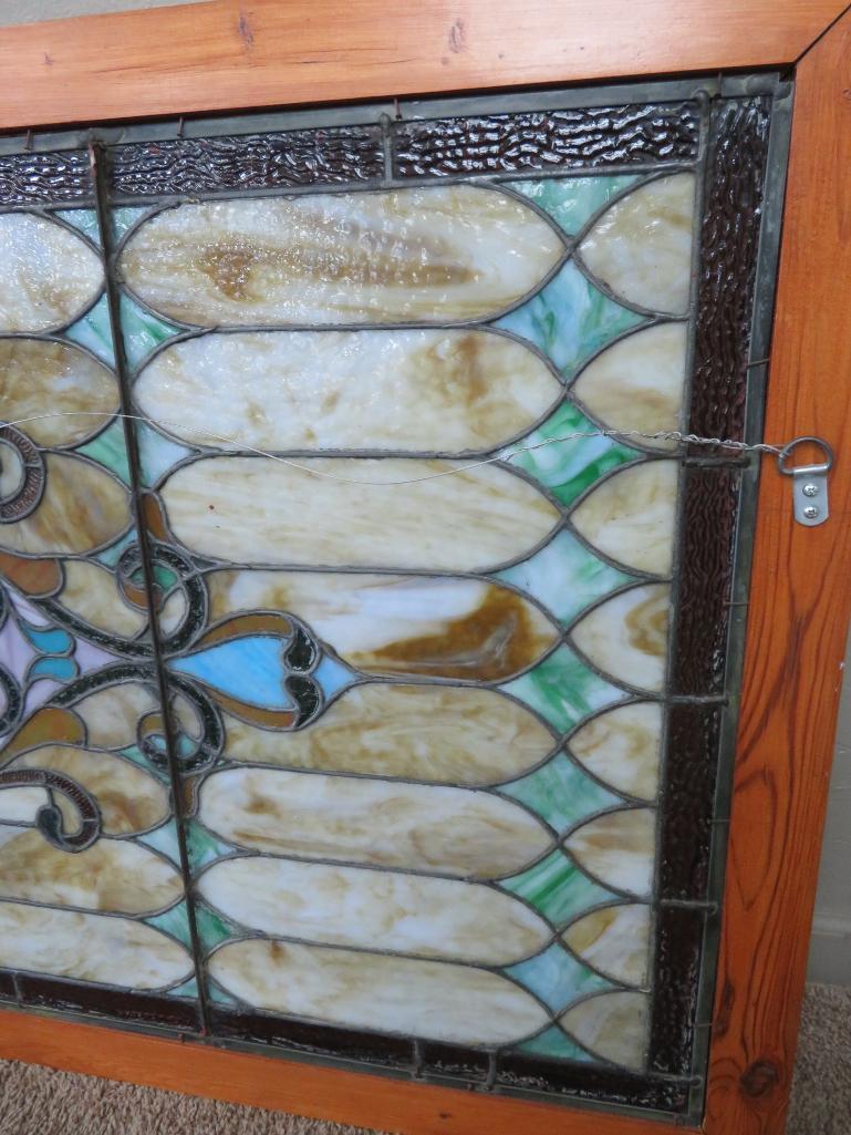 Lovely multi colored Stained and Leaded Glass Window, 53" x 29"