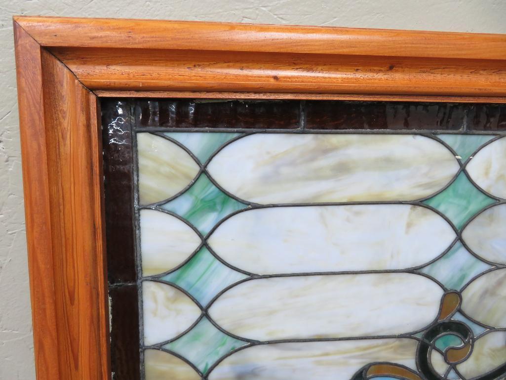 Lovely multi colored Stained and Leaded Glass Window, 53" x 29"