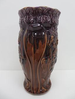 Iris Majolica style glaze umbrella stand, purple, 19 1/2", attributed to Weller