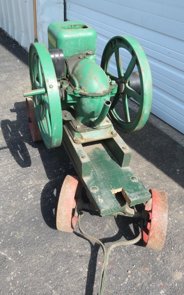 John Deere Hit and Miss Engine on manufactured cart, Type E, 1 1/2 HP