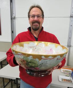 Limoge punch bowl, decorated by Edgerton Pottery, W Guerin & Co 1894-1900