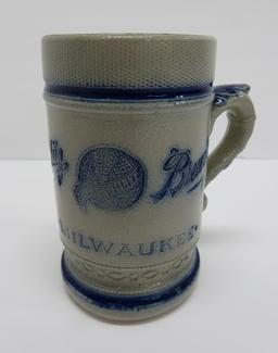 Schlitz stoneware stein, cobalt, Milwaukee, 5"