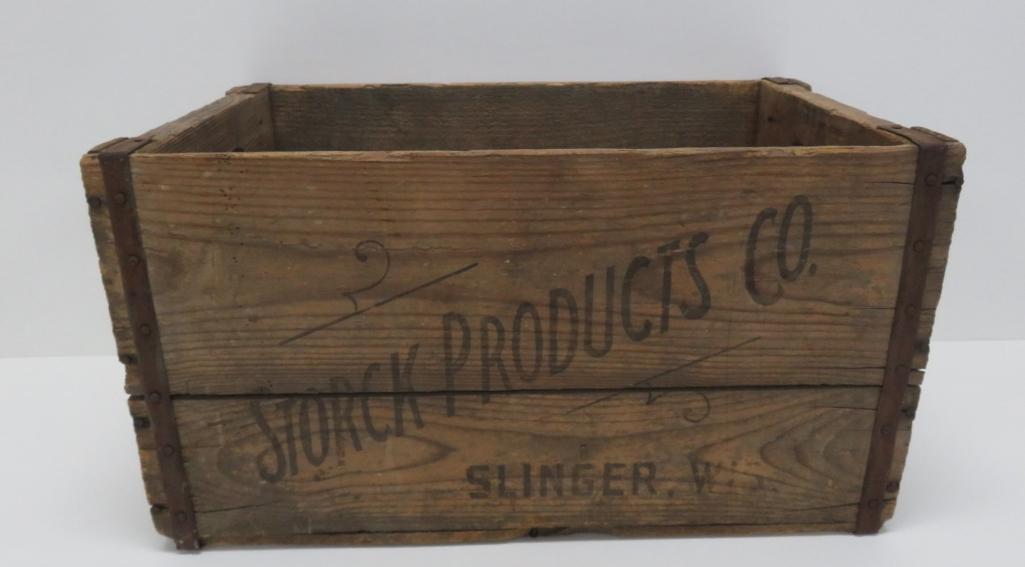 Wooden beer crate, Storck Products Co Slinger Wis, 12" x 20"