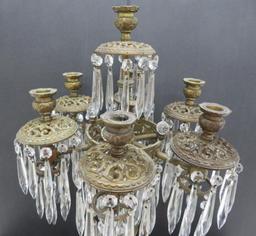 7 candle brass candelabra, very ornate 25" tall, about 150 prisms