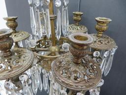 7 candle brass candelabra, very ornate 25" tall, about 150 prisms