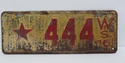 1916 Wisconsin dealer license plate, red and cream, 12 1/2"