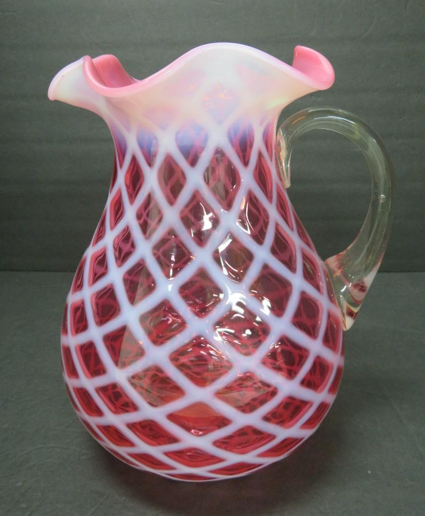 Cranberry diamond quilted fluted top pitcher, 9"