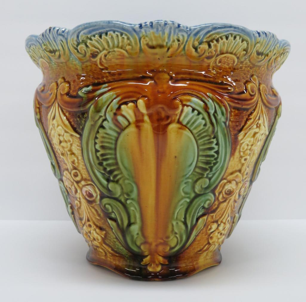 Antique Weller Majolica Jardiniere, 9"