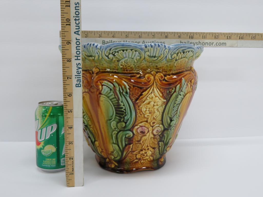 Antique Weller Majolica Jardiniere, 9"