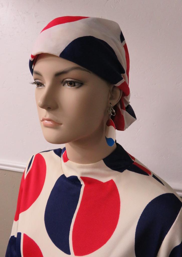 Vintage 1960's Pepsi Logo Mini dress with earrings and head scarf, Edie Gladstone