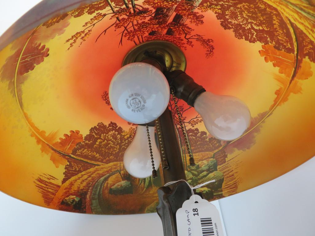 Fantastic reverse painted table lamp, unmarked possible Phoenix