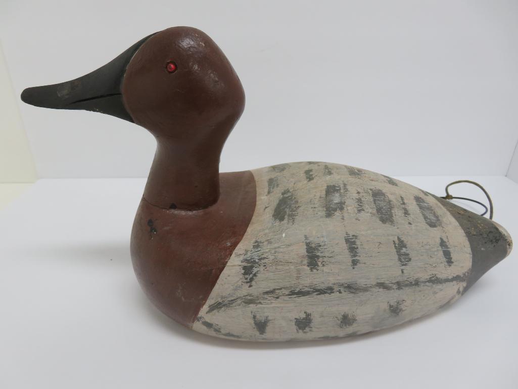 Wooden duck decoy, beaded eyes, 17"