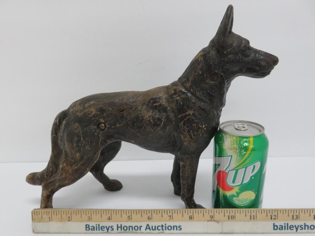 Vintage Cast Iron German Shepherd bank door stop, 13"