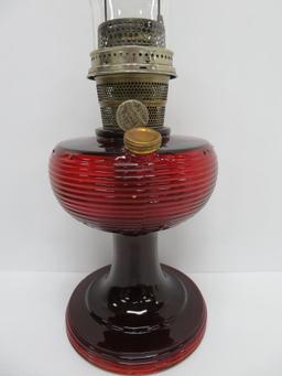 Lovely Aladdin red ruby glass beehive oil lamp, 22 1/2"