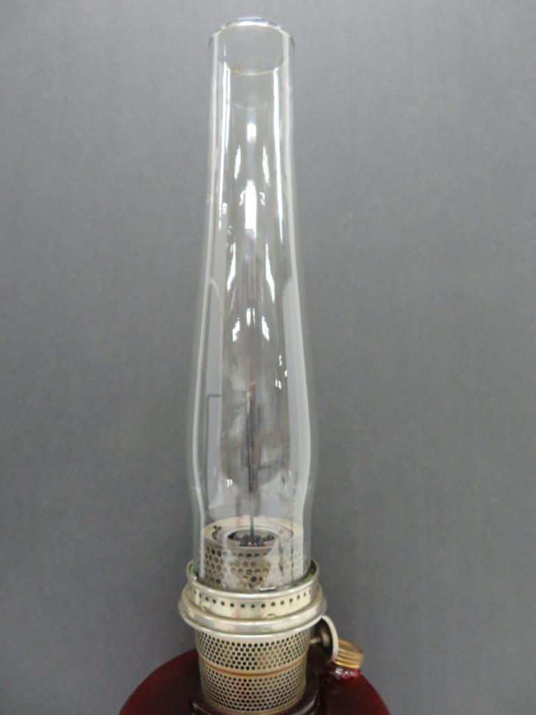 Lovely Aladdin red ruby glass beehive oil lamp, 22 1/2"