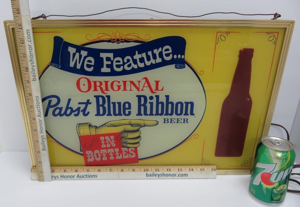 We Feature Original Pabst Blue Ribbon Beer in Bottles, light up sign, works