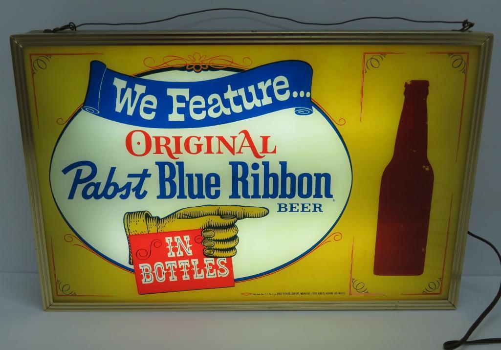 We Feature Original Pabst Blue Ribbon Beer in Bottles, light up sign, works