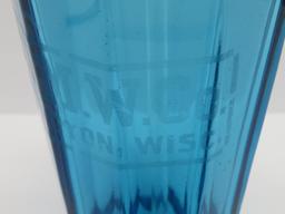 Badger State Mineral Water Company blue seltzer bottle, 12"