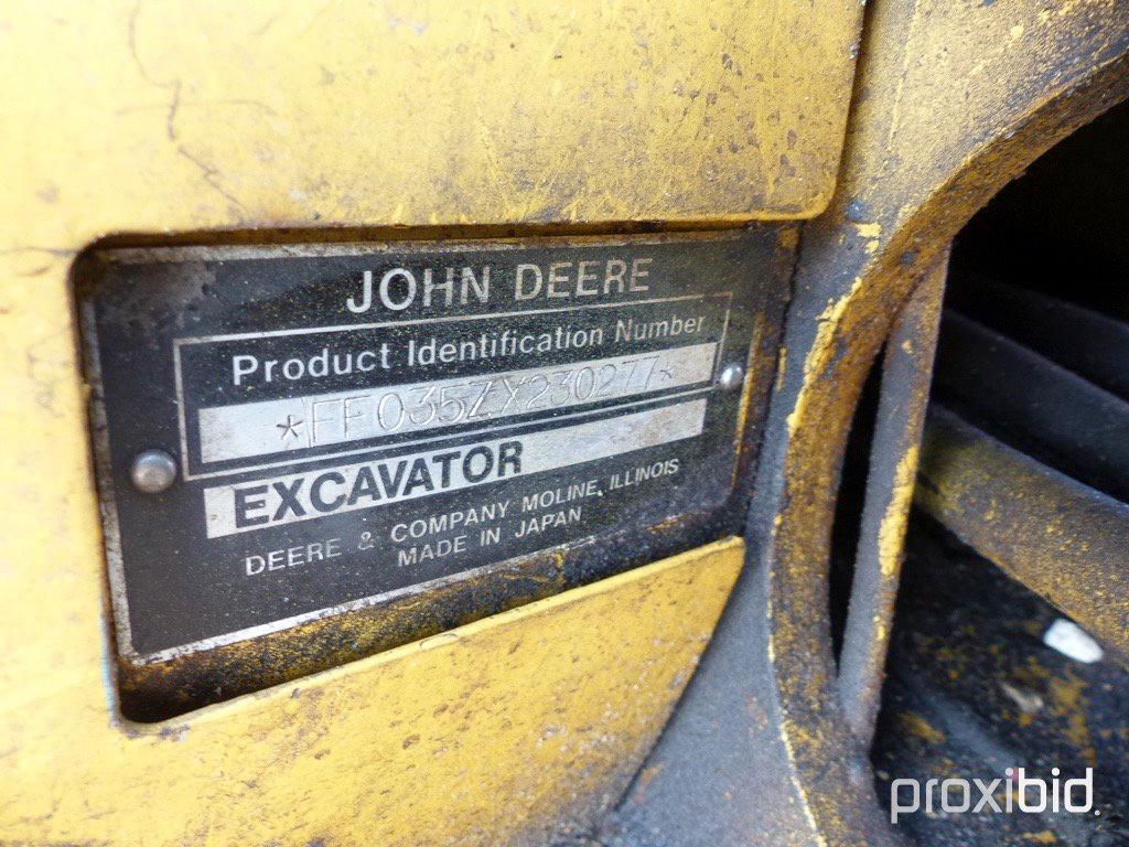 2000 John Deere 35ZTS Mini Excavator, s/n FF035ZX230277