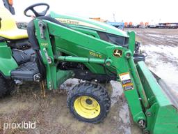 John Deere 1023E MFWD Tractor, s/n 1LV1023EAHJ109067: Loader w/ Bkt., 1230