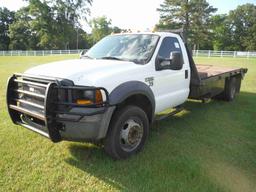 2005 Ford F550XL Flatbed Truck, s/n 1FDAF56Y45EB79243: Gas, Winch, Tail Rol