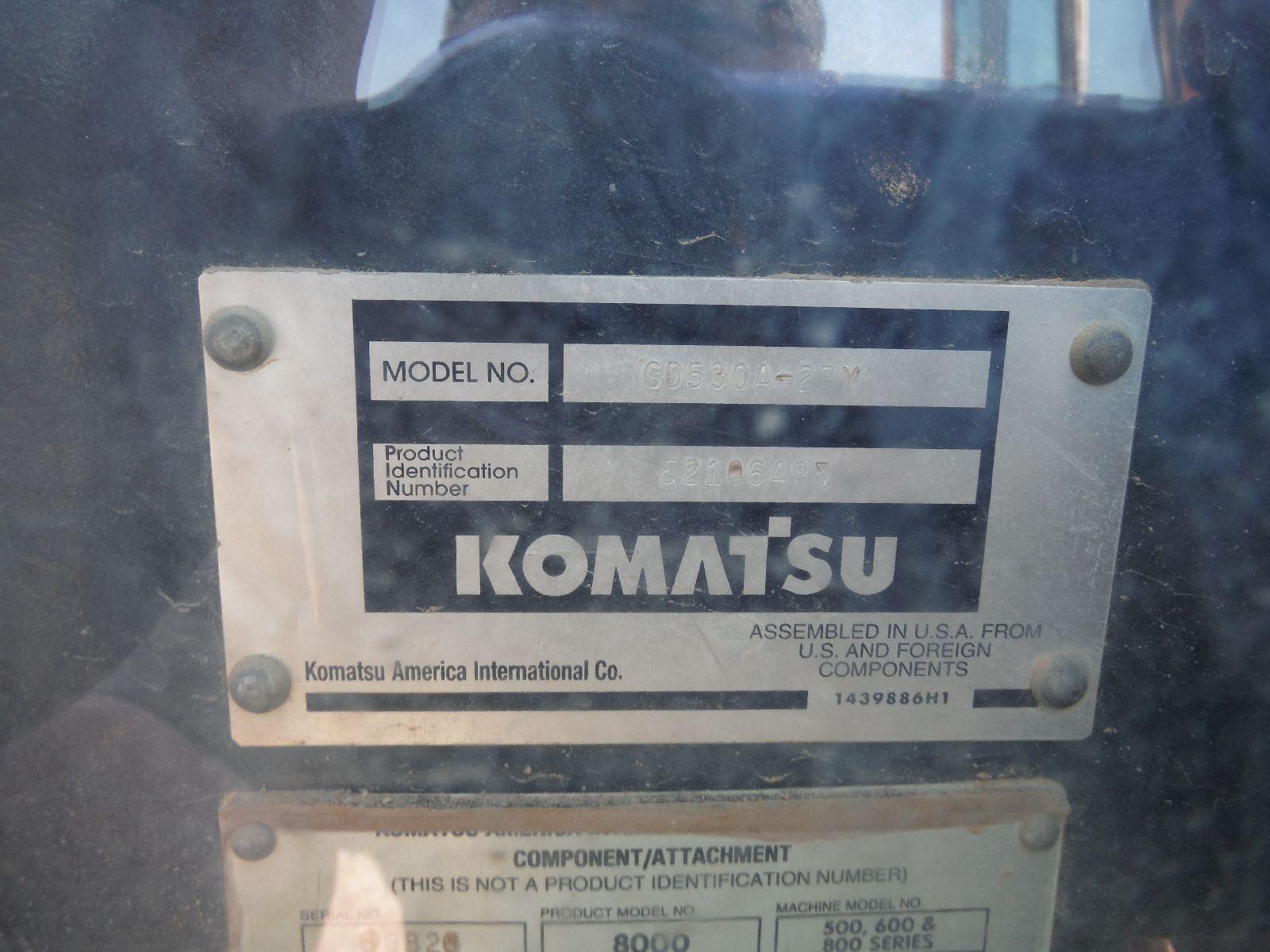 2001 Komatsu GD530A-2BY Motor Grader, s/n 210649: Encl. Cab, Hyd. Side Shif
