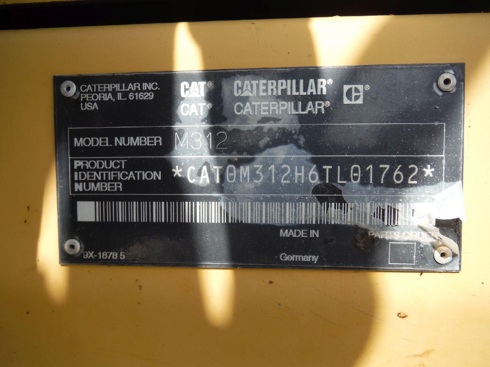 2002 Cat M312 Rubber-tired Excavator, s/n 6TL01762: C/A, Heat, Front Blade,