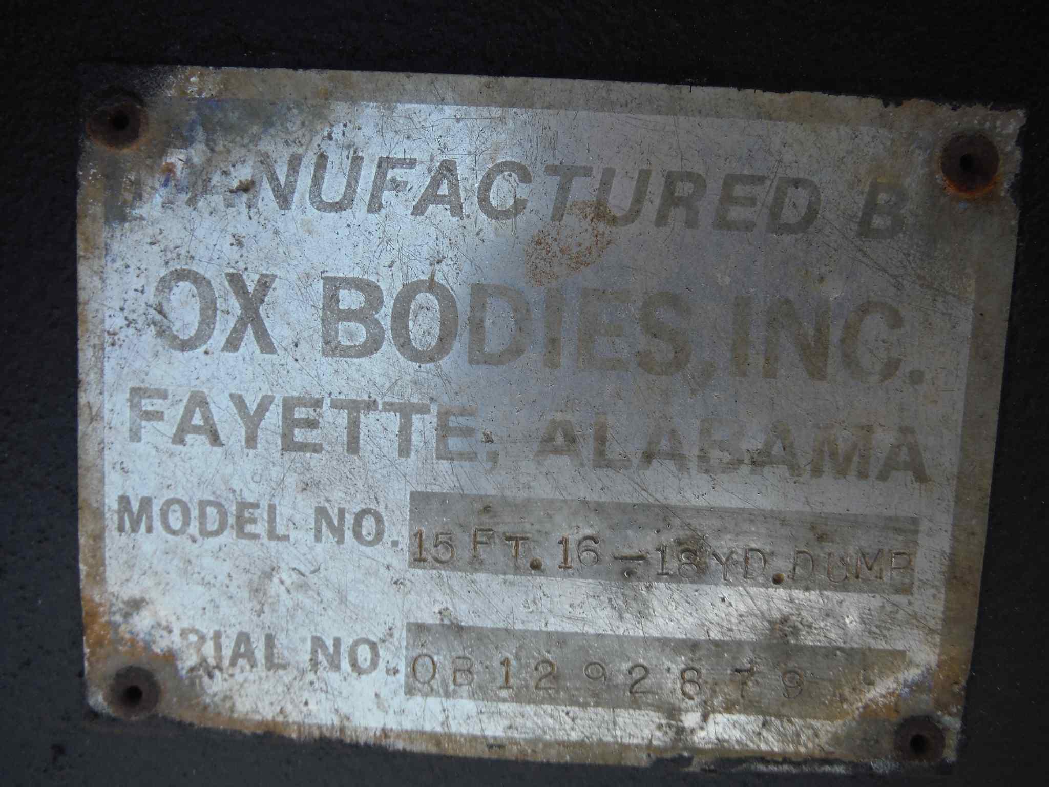 Ox Bodies 15' 16-18 yard Dump Body: w/ Cylinder, Air Tailgate