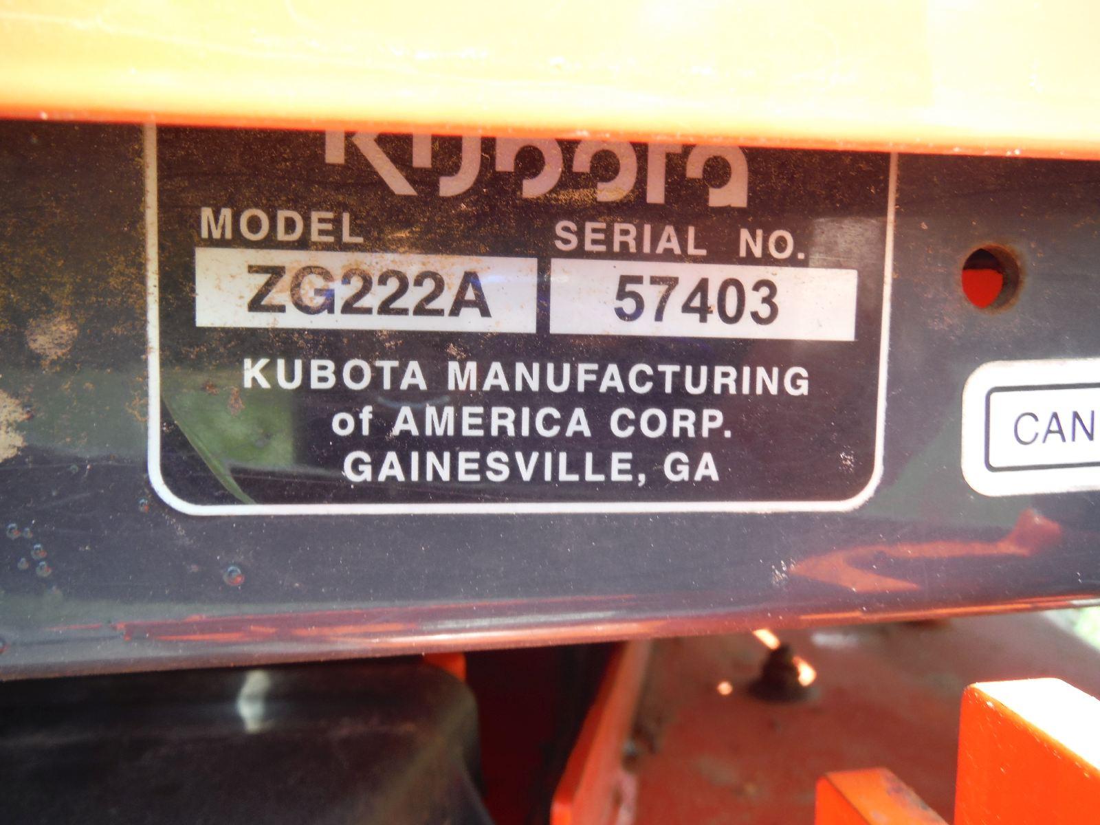Kubota ZG222A Zero-turn Mower, s/n 57403: 48" Cut, Meter Shows 190 hrs