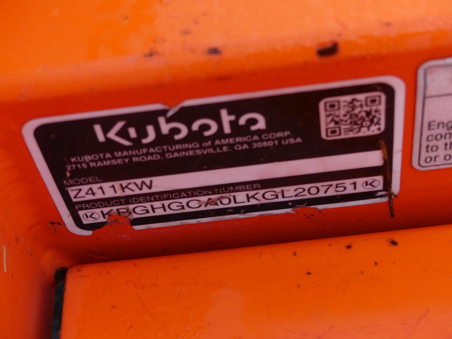Kubota Z411KW Zero-turn Mower, s/n KB1GHGCAOLKGL20751: 48in.