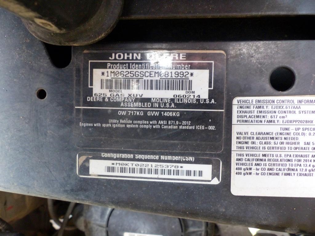 John Deere 625i Utlity Vehicle, s/n M0625GSCEM081992: Meter Shows 1149 hrs
