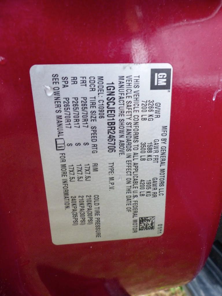 2011 Chevy Suburban LT, s/n 1GNSCJE01BR246706: Odometer Shows 191K mi.