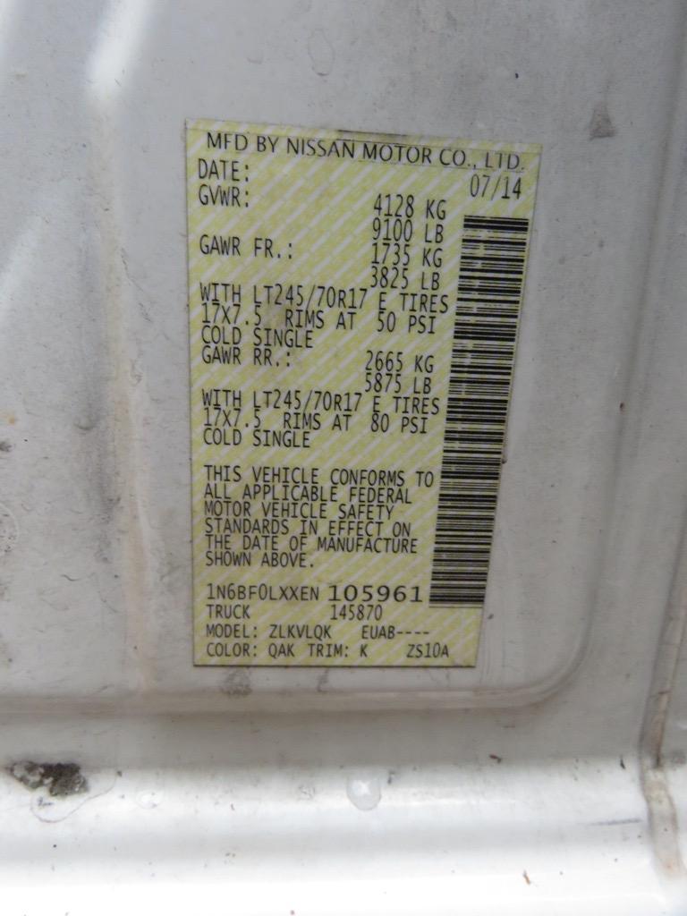 2014 Nissan NV2500 Cargo Van, s/n 1N6BF0LXXEN105961: Odometer Shows 248K mi