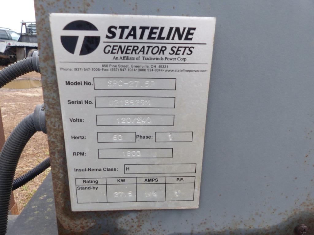 Stateline Generator Set, s/n U218529M: Perkins Diesel, Model SPC-27.5P, Sin