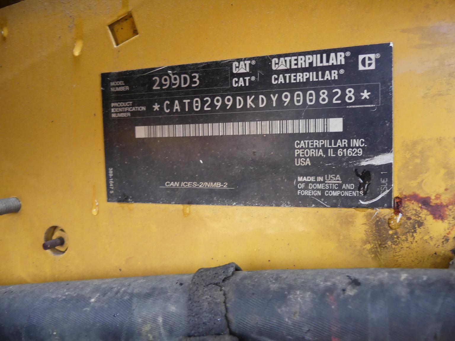 2019 Cat 299D3 Skid Steer, s/n DY900828: Rubber Tracks, GP Bkt., Meter Show