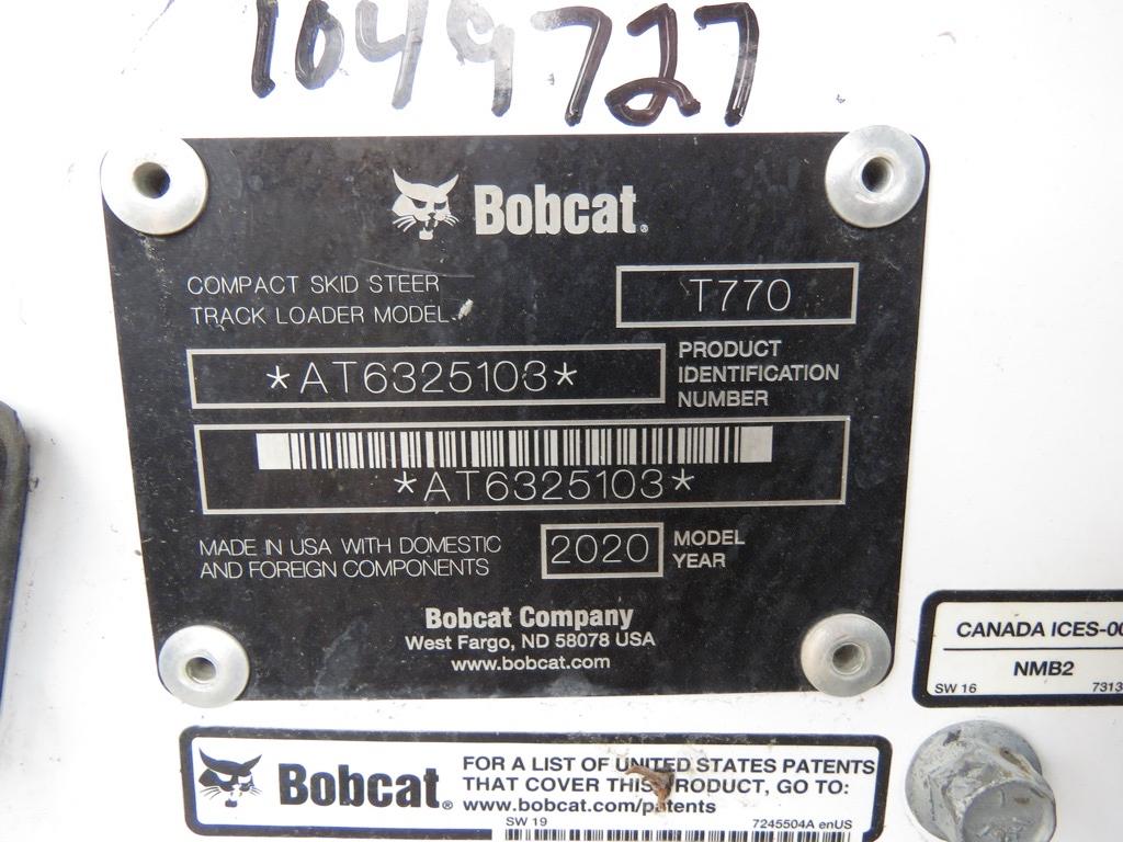 2020 Bobcat T770 Skid Steer, s/n AT6325103: Rubber Tracks, 80in. Bkt., Mete