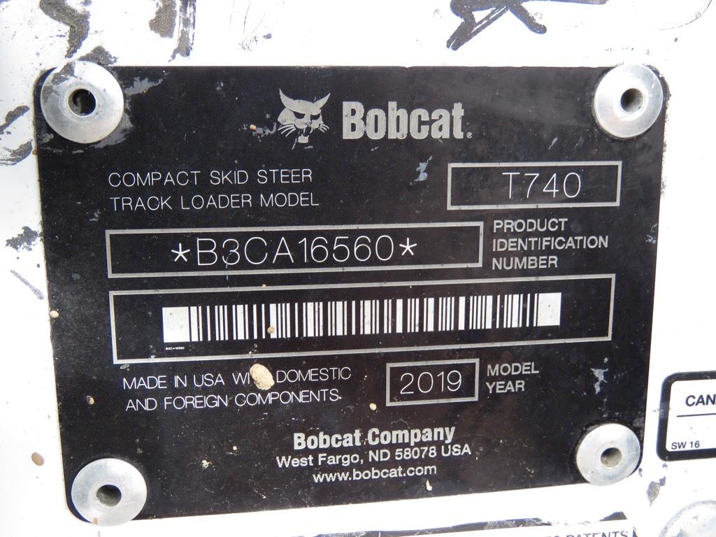 2019 Bobcat T740 Skid Steer, s/n B3CA16560: Rubber Tracks, 80in. Bkt., Mete