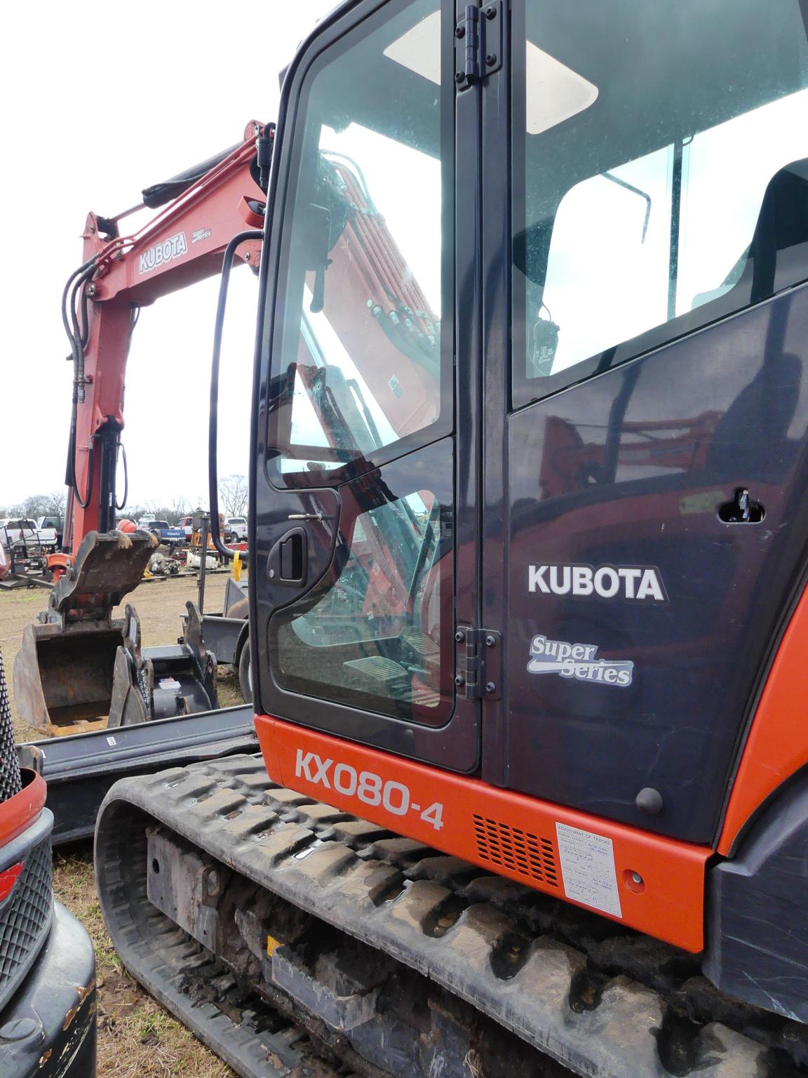 2019 Kubota KX080-4 Midi Excavator, s/n 47439: C/A, Thumb, Extra Bkt., Mete